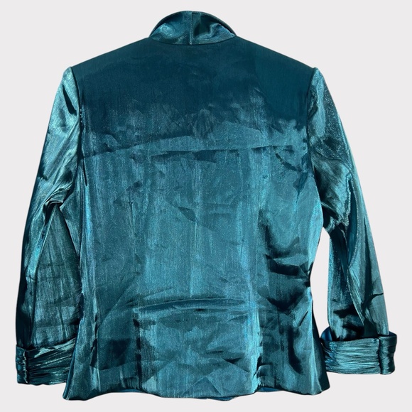 Xscape Joanna Chen Teal Ruched Satin Blazer Jacket Size 6 Party Formal Glam‎ - Picture 6 of 8